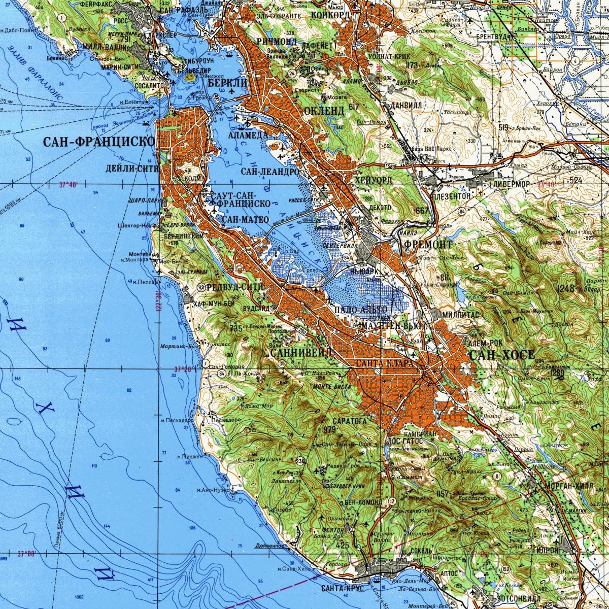 San Francisco bay area topografiese kaart