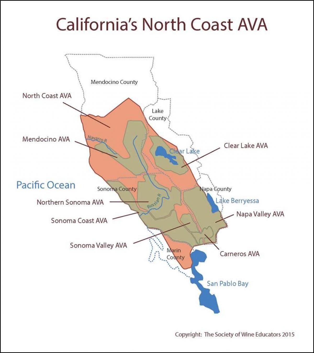 Kaart van die california kus noord van San Francisco