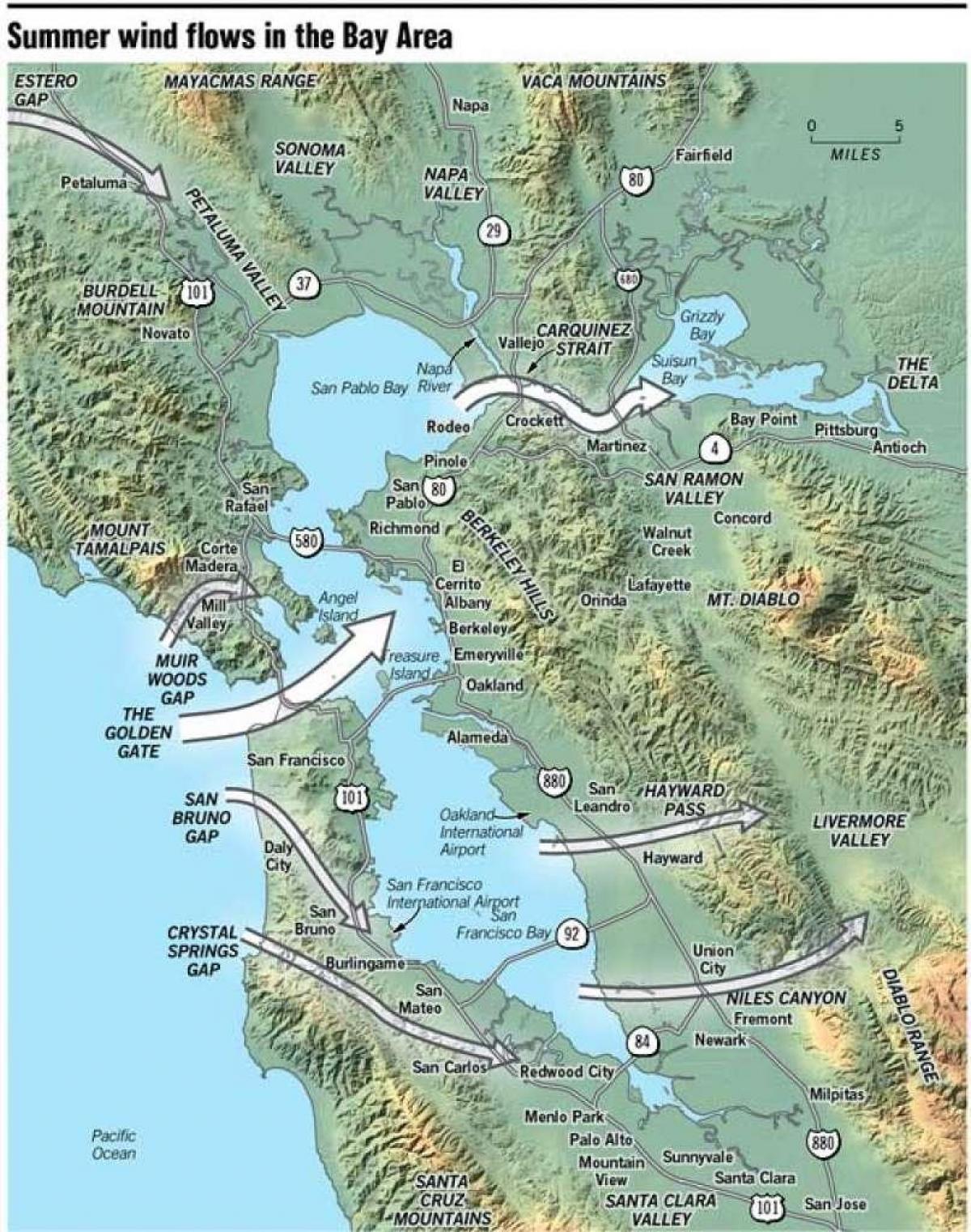 Kaart van San Francisco mikroklimaat
