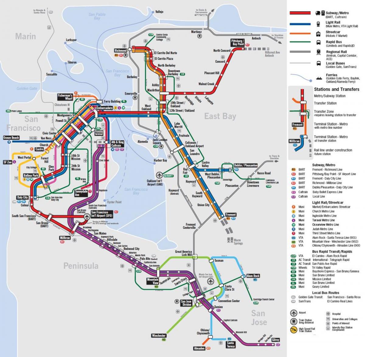 kaart openbare vervoer San Francisco