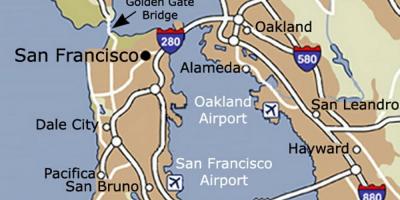 Kaart van die San Francisco-lughawe en die omliggende gebied