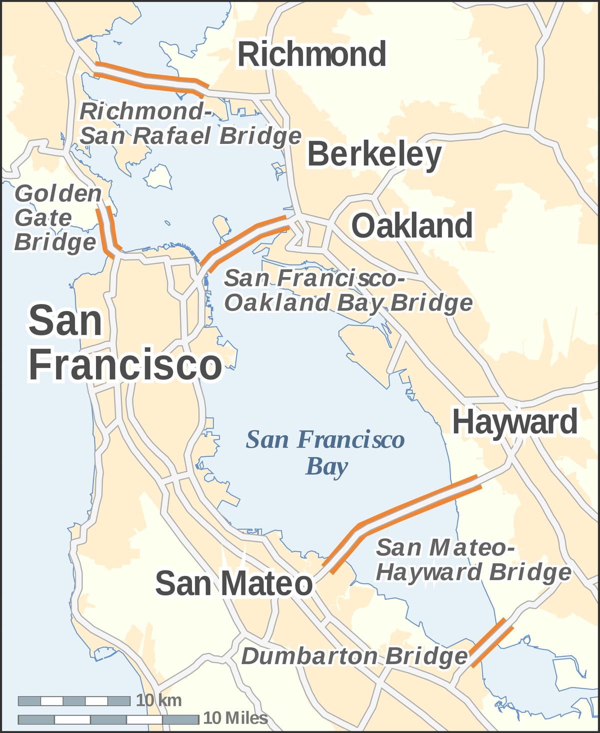 Kaart van die bay area brûe