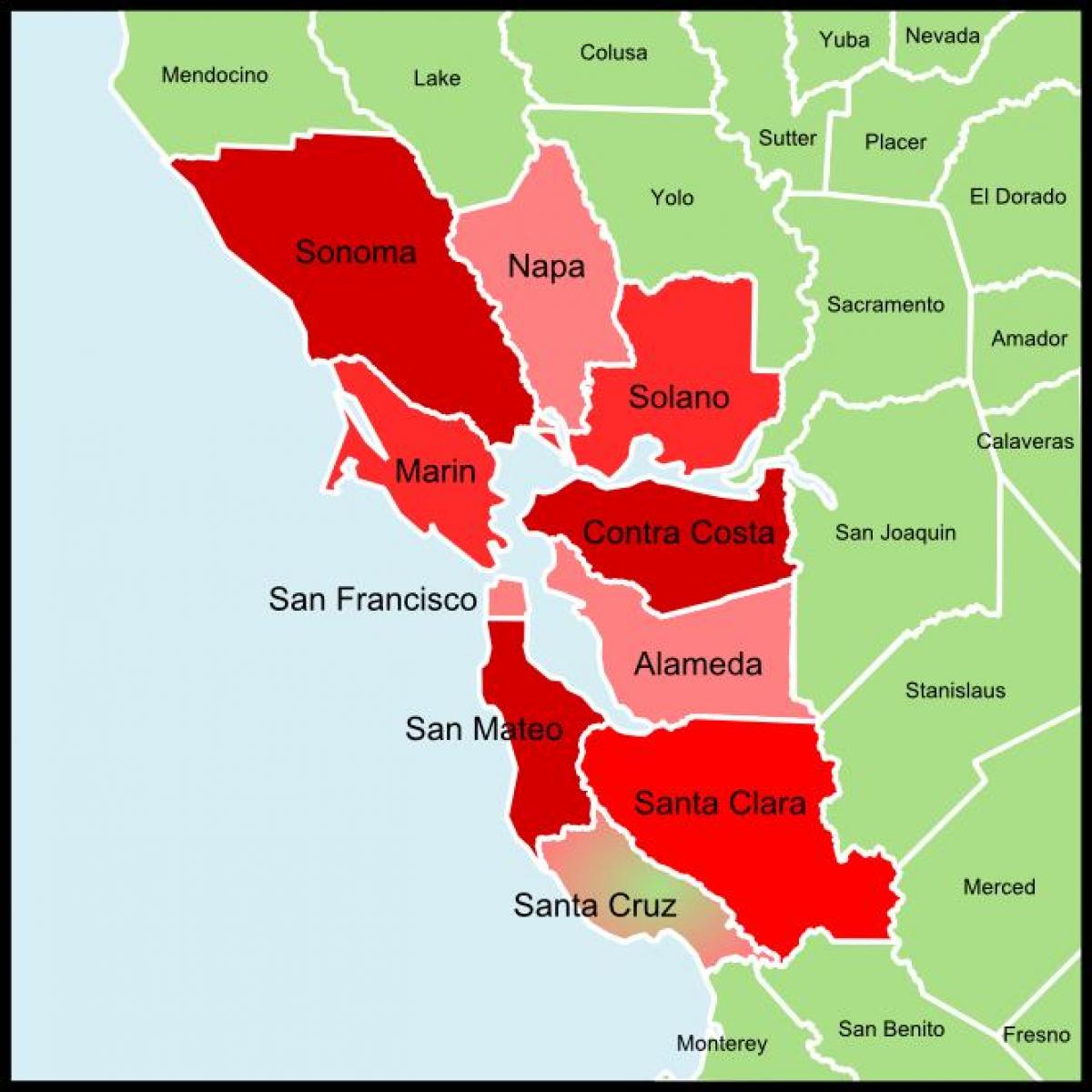 San Francisco bay area county kaart