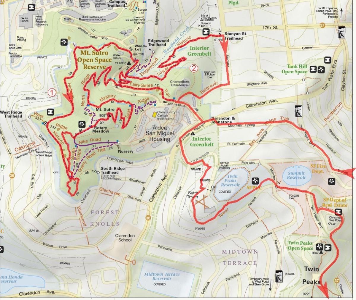 Kaart van die bay area fiets roetes