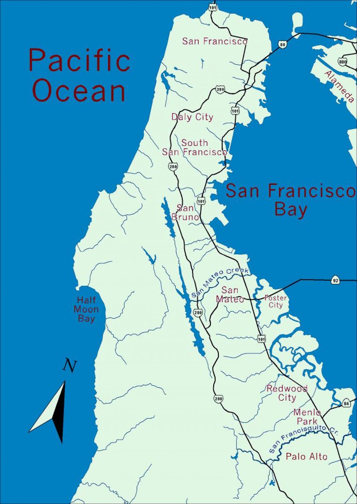 Kaart van die bay area skiereiland