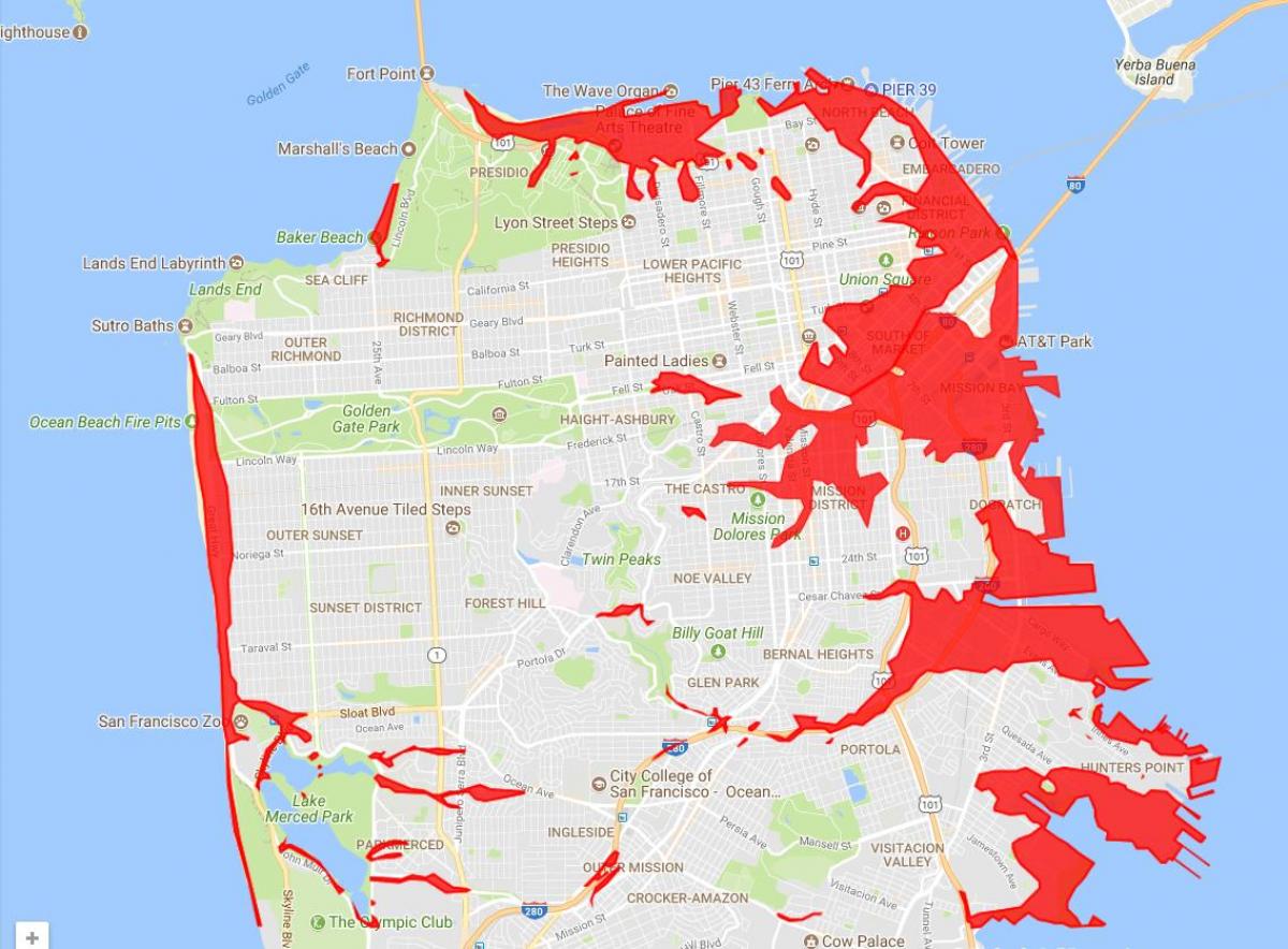 San Francisco gebiede te vermy kaart