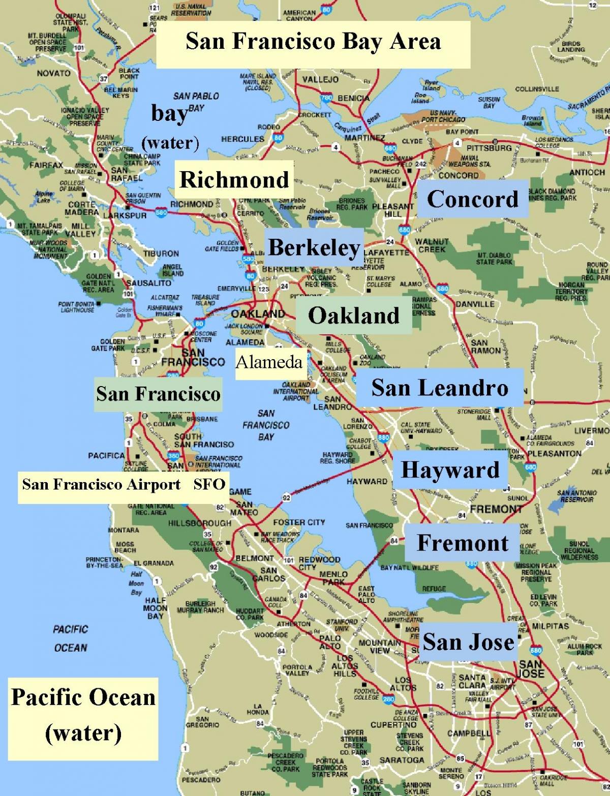 kaart van San Francisco gebied kalifornië