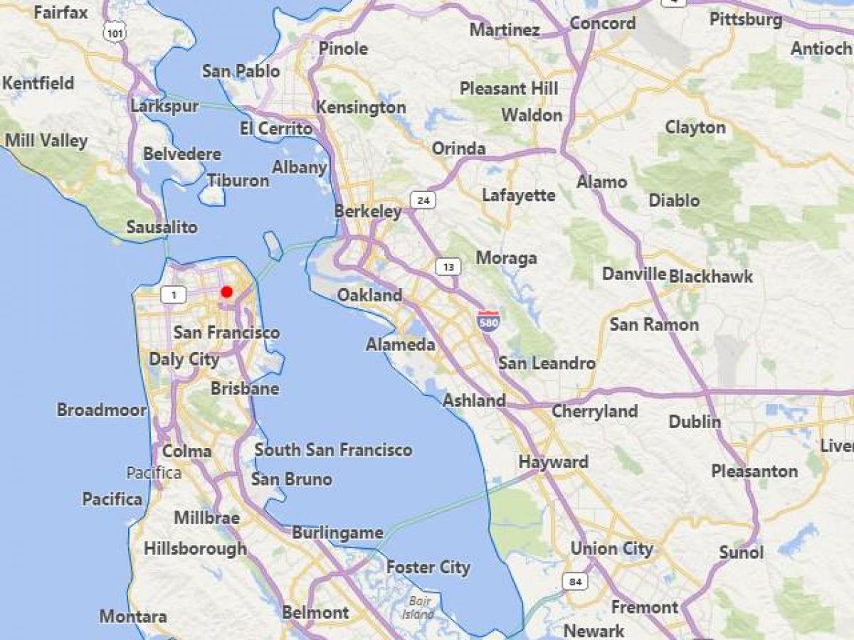 kaart van kalifornië stede naby San Francisco