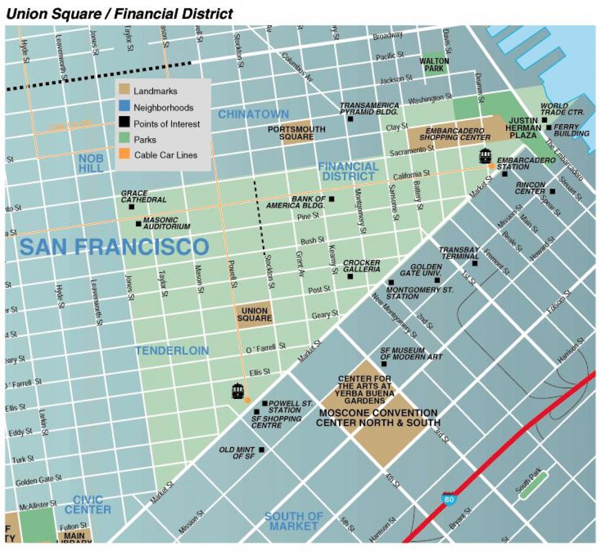 Kaart van die union square area San Francisco