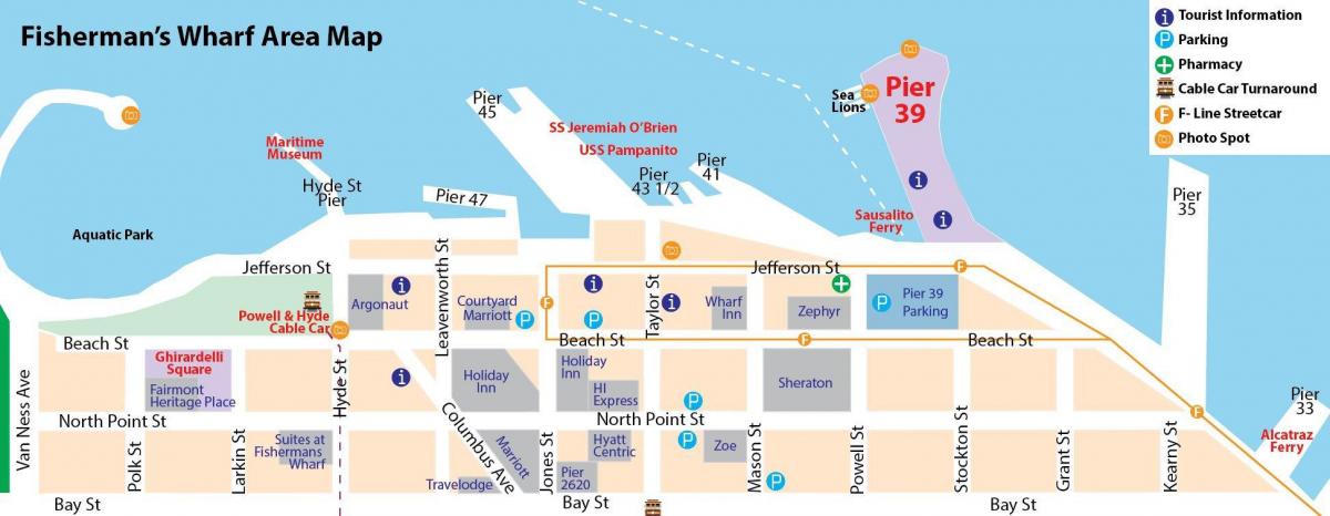 kaart van San Francisco fisherman's wharf gebied