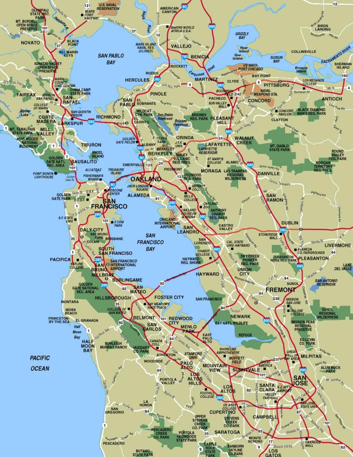 Kaart van groter San Francisco gebied
