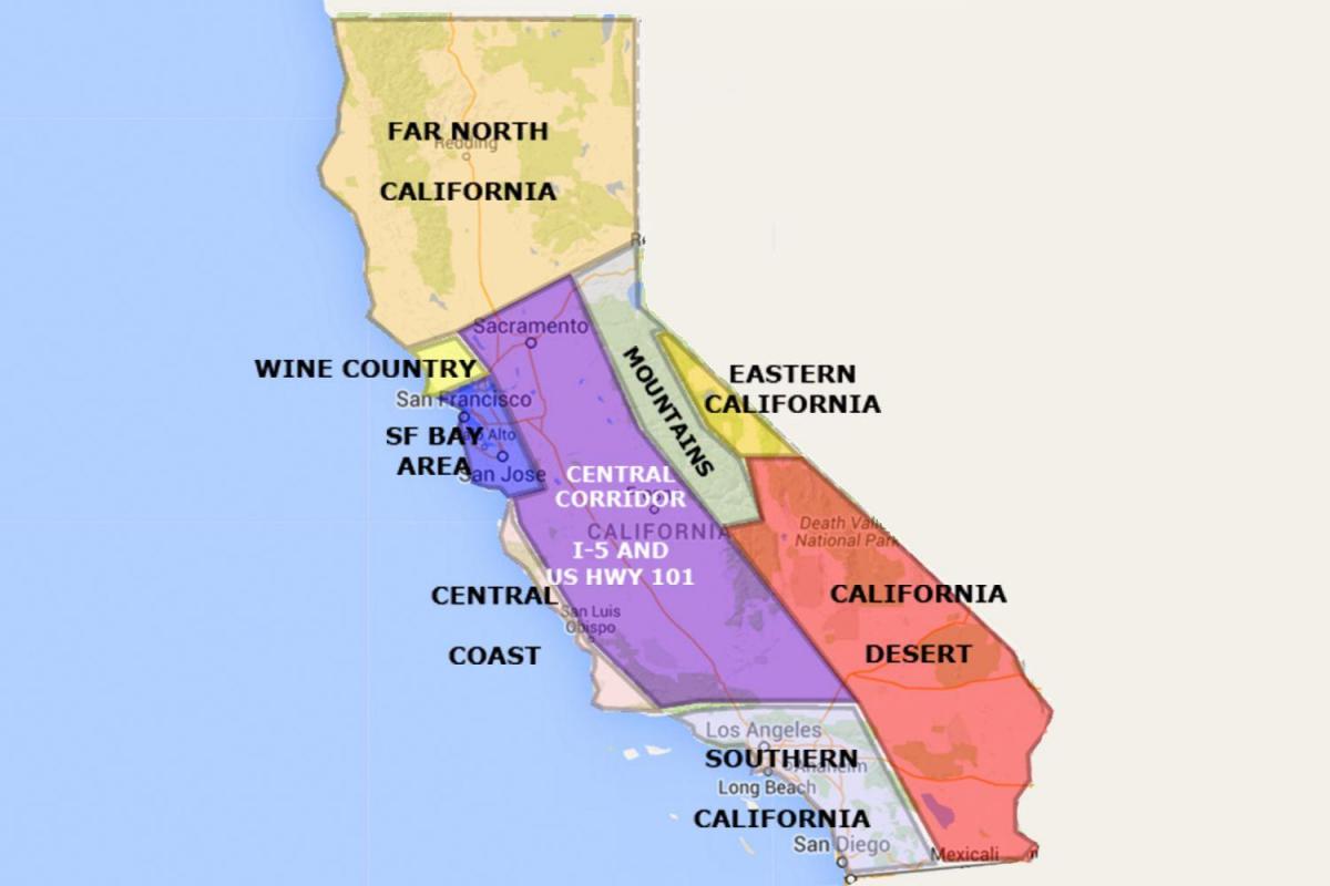Kaart van kalifornië, noord van San Francisco