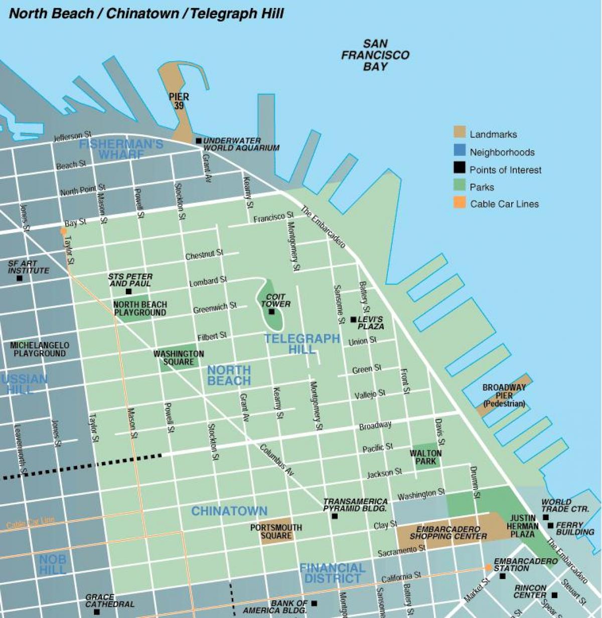 Kaart van noord-strand San Francisco