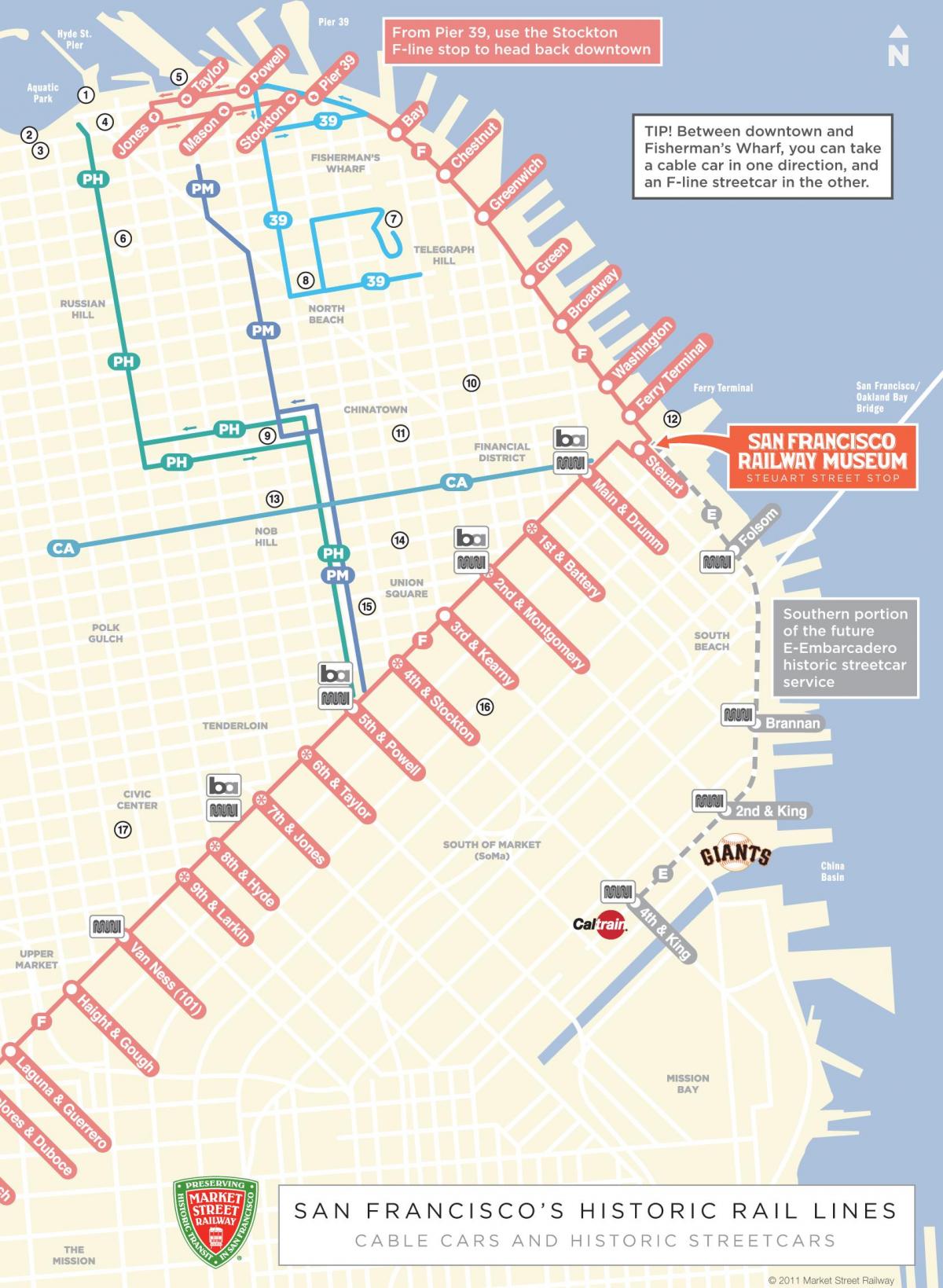 Kaart van die kabel motor roete San Francisco, ca