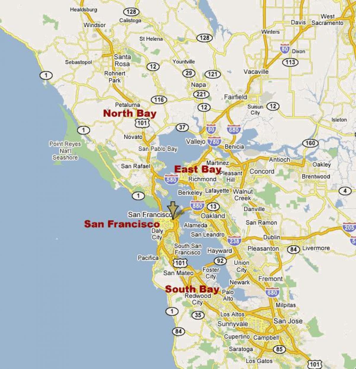 kaart van suid-bay noord-kalifornië