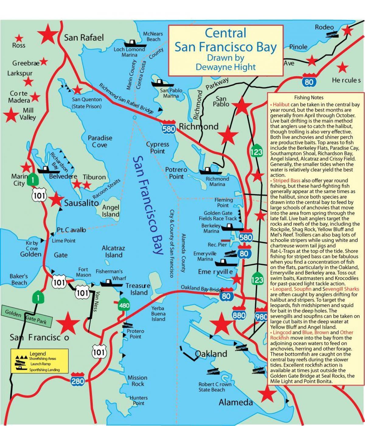 Kaart van die San Francisco bay fishing 