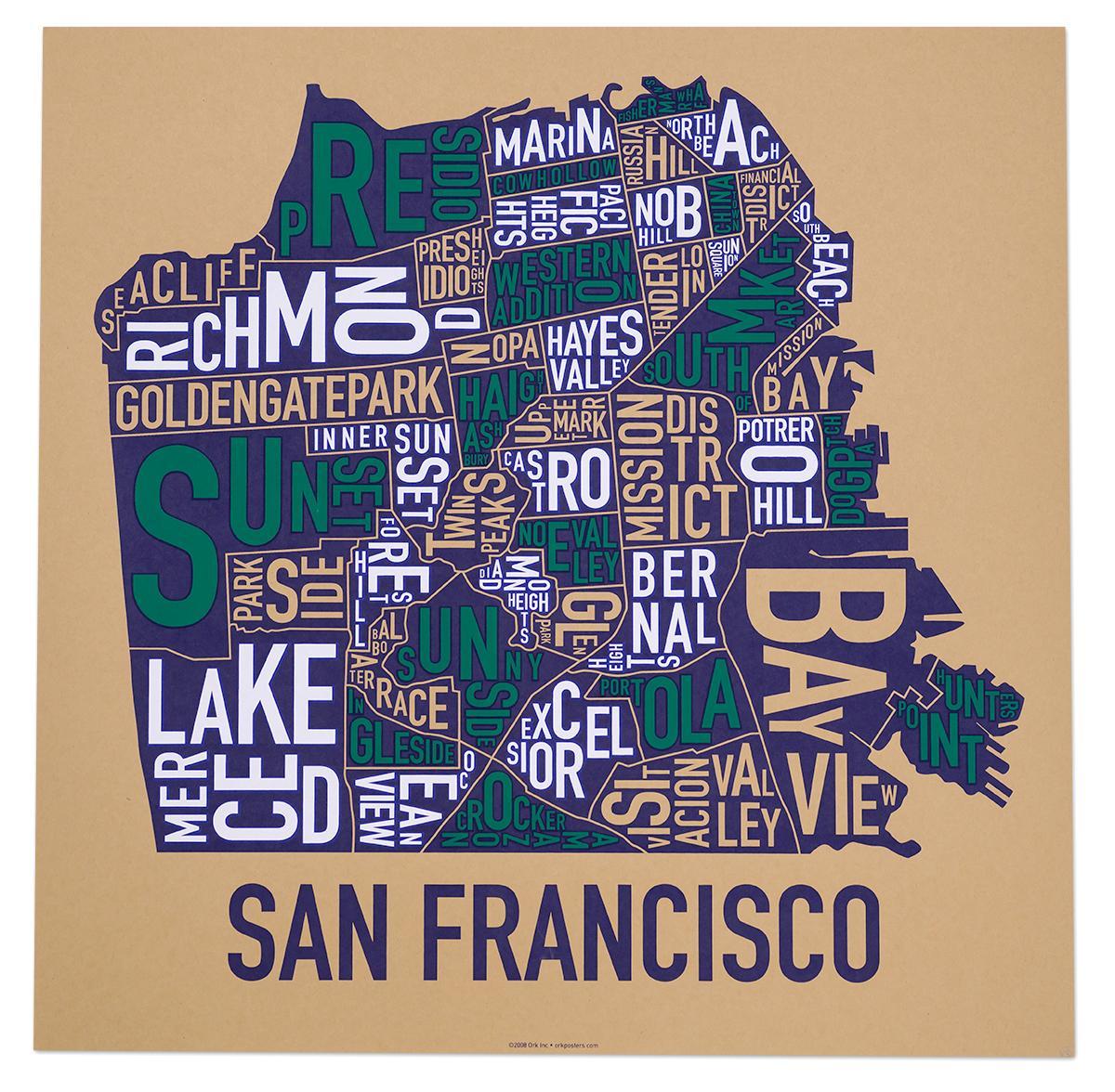 San Francisco omgewing kaart plakkaat