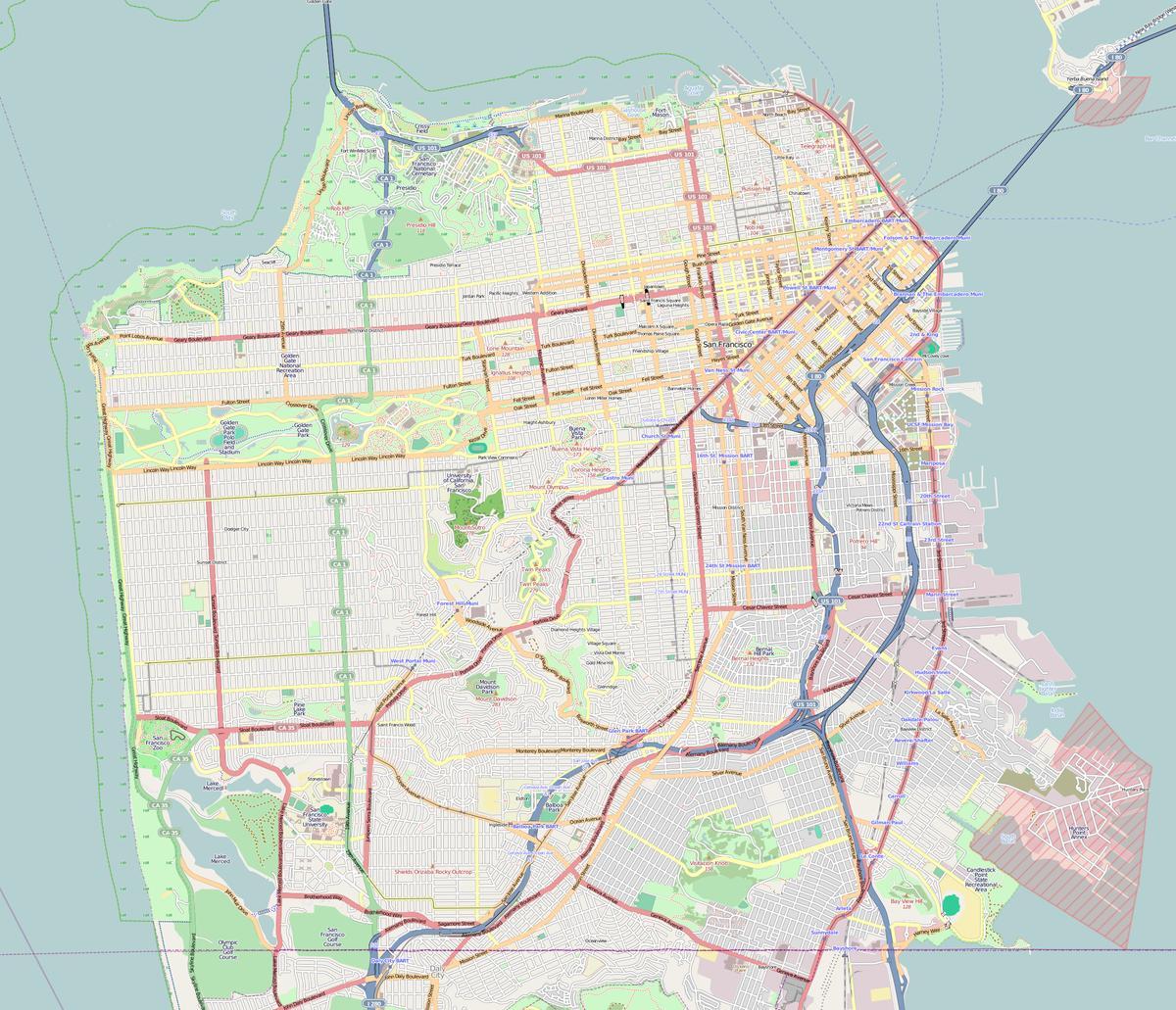 Kaart van San Francisco uiteensetting