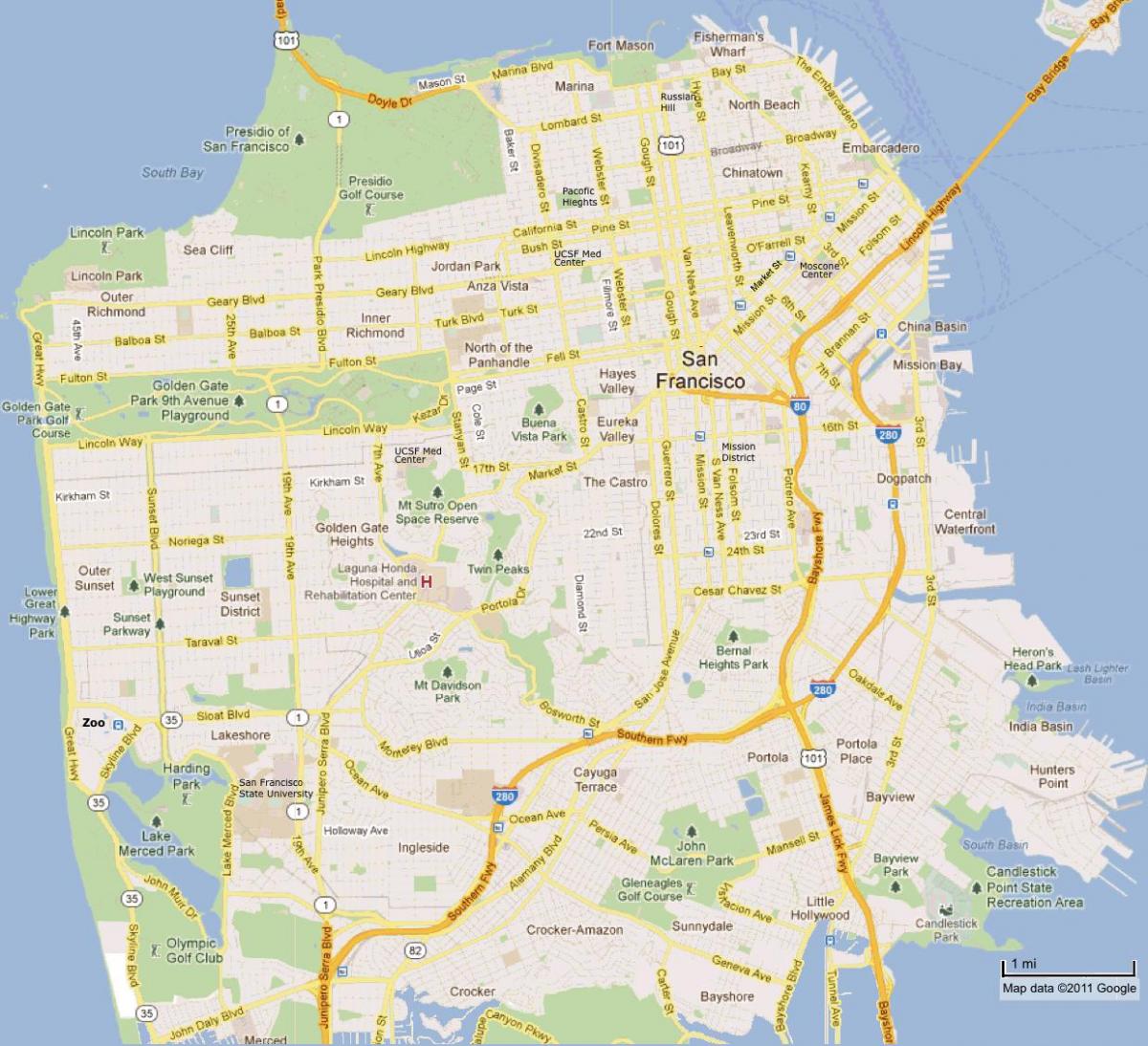 San Francisco-kaart, toerisme-aantreklikhede