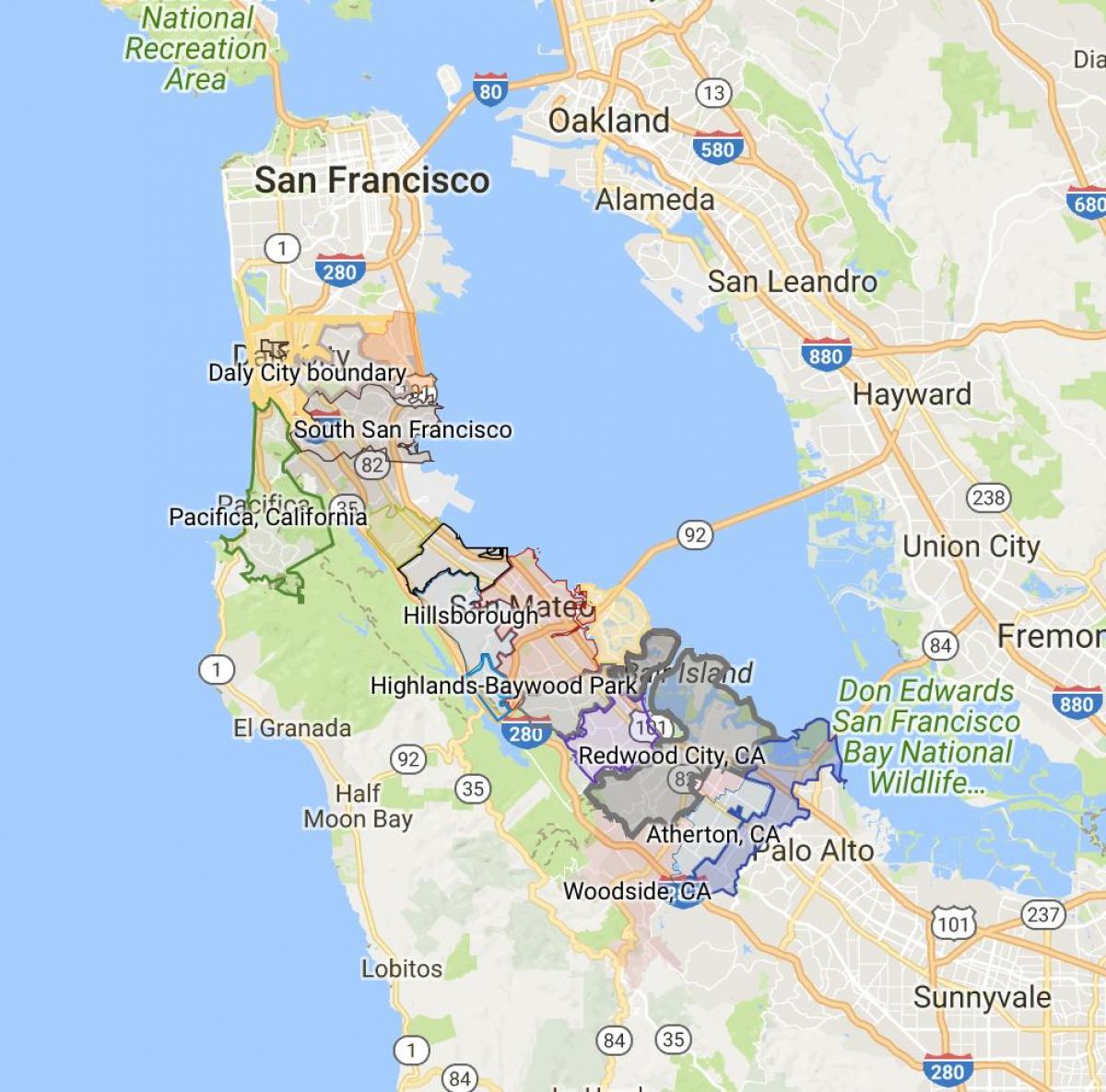 Kaart van San Francisco stad grense