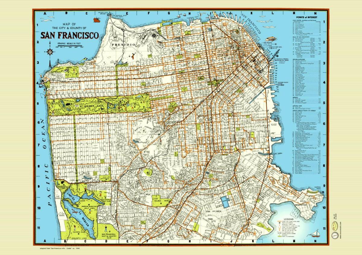 Kaart van San Francisco straat-plakkaat