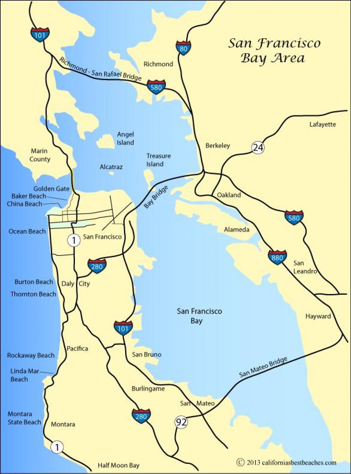 Kaart van San Francisco strande