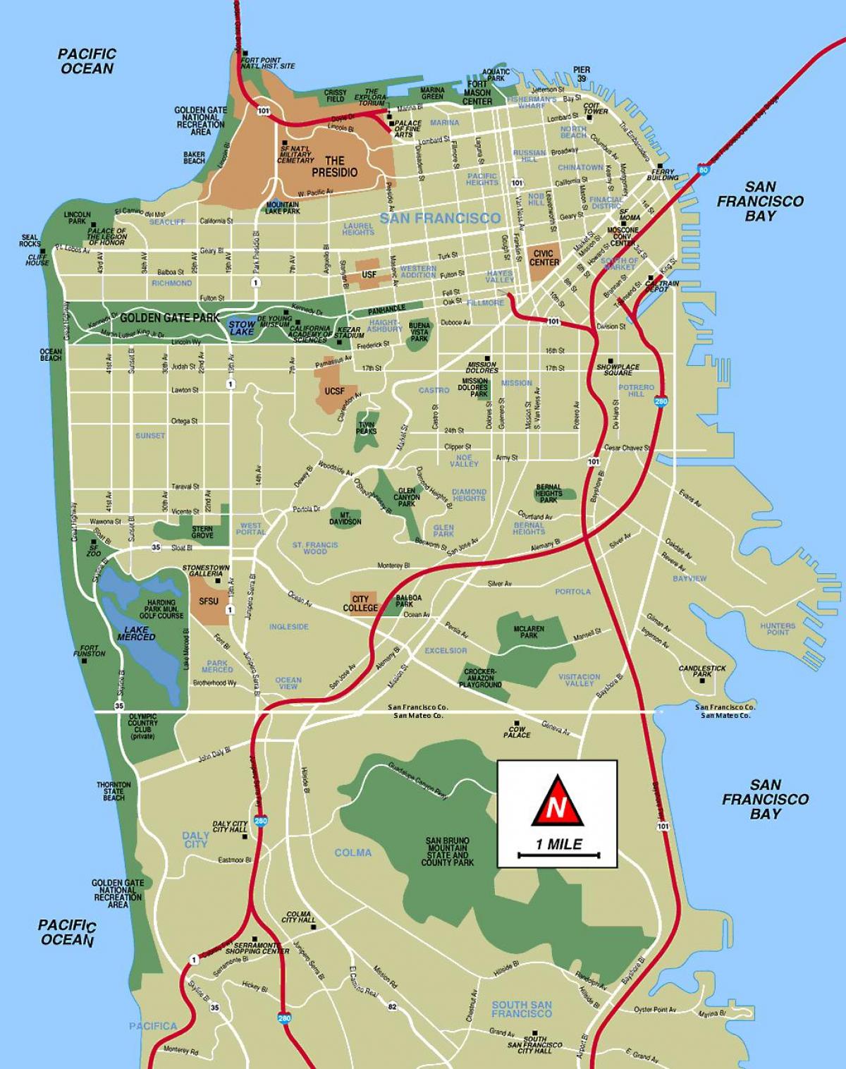 San Fran-aantreklikhede kaart