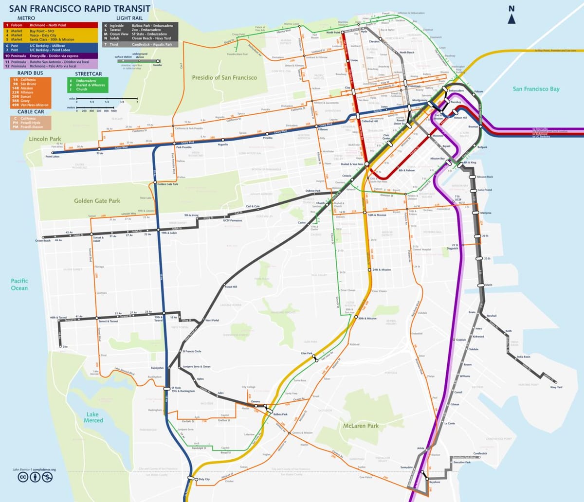 San Fran openbare vervoer-map