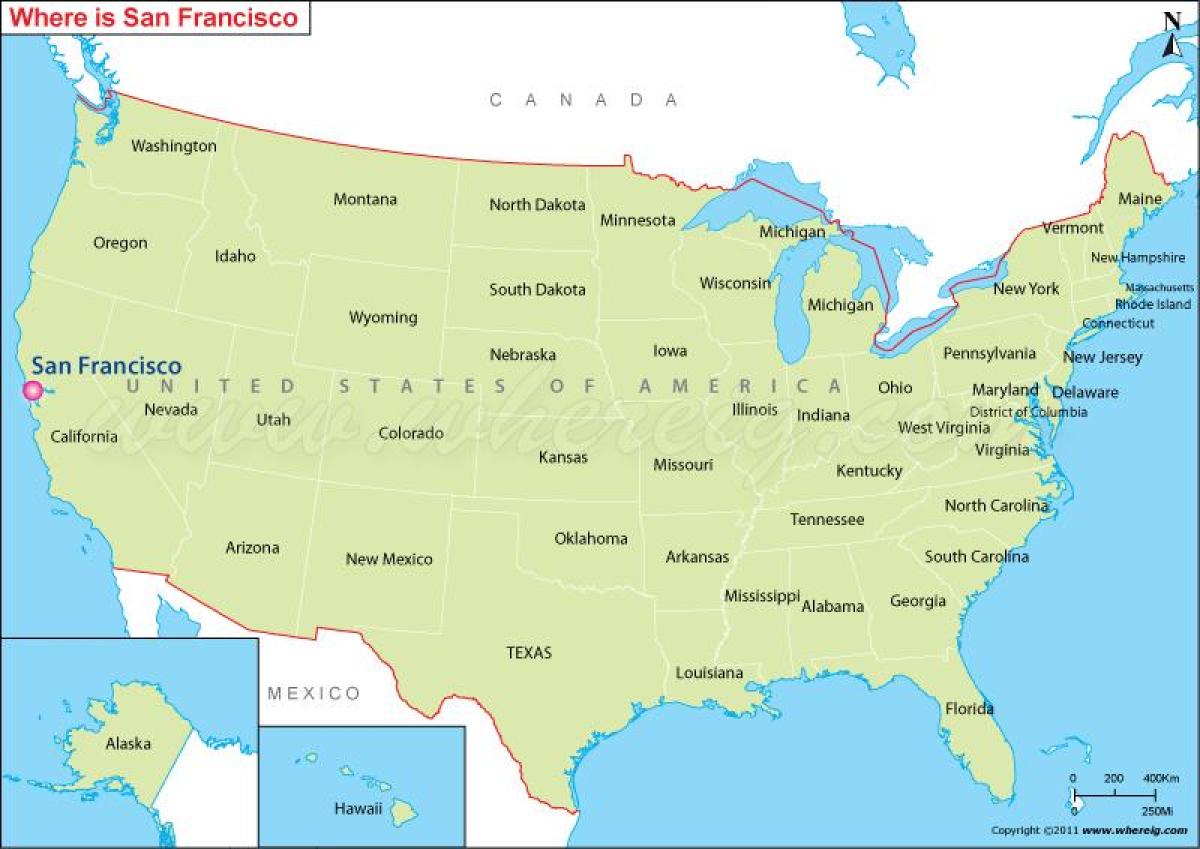 kaart van San Francisco, kalifornië, vsa