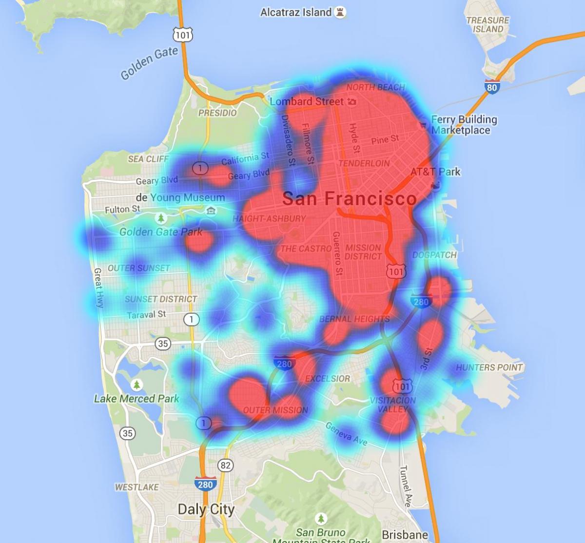hitte kaart San Francisco