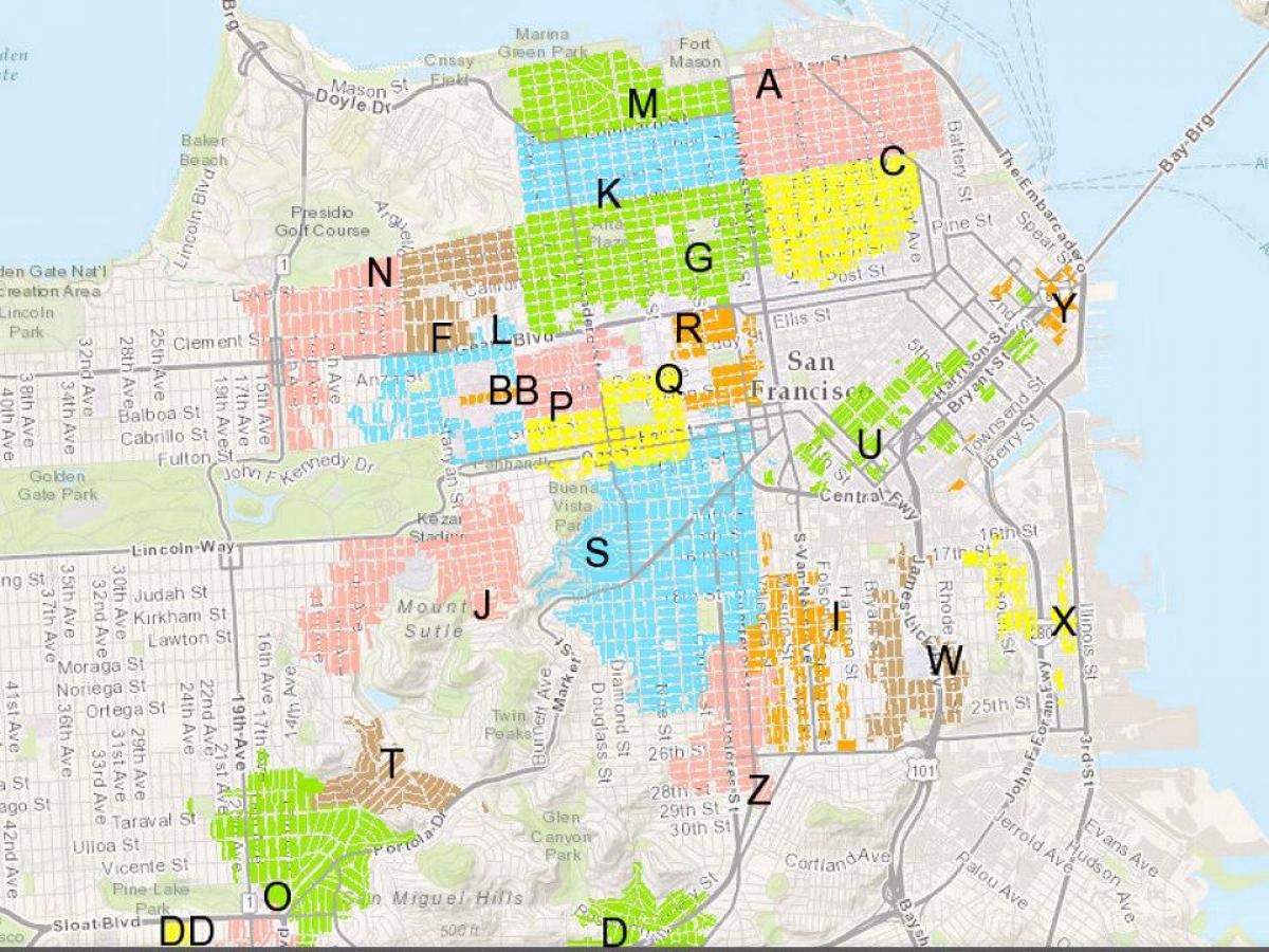 Kaart van SF residensiële parkering