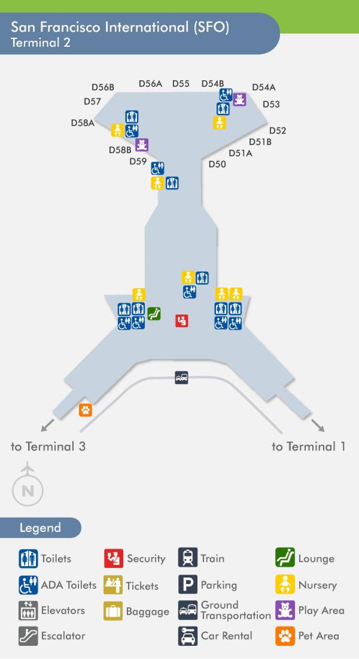 San Francisco-lughawe se terminaal 2 kaart