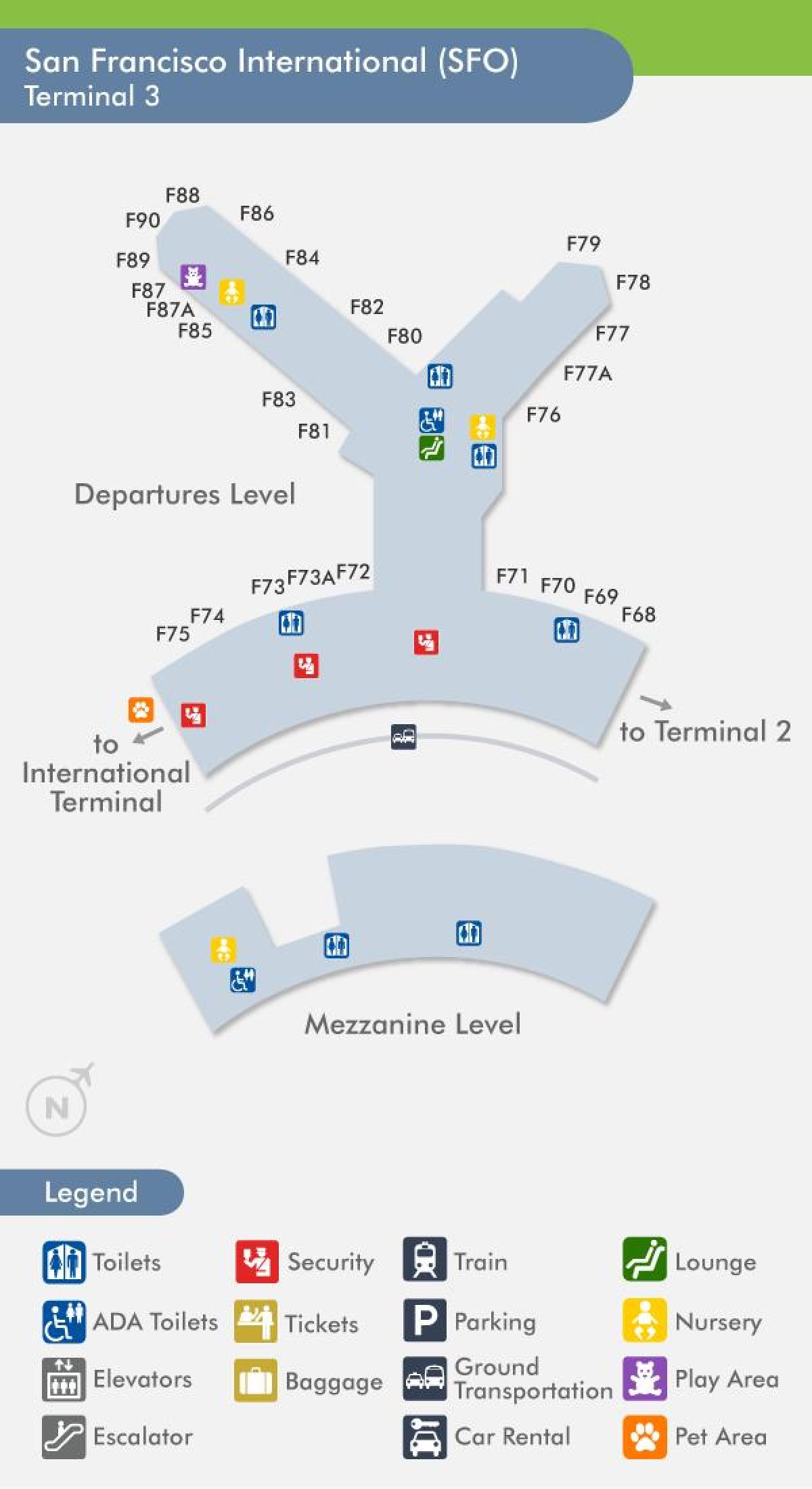 SFO lughawe kaart terminale 3