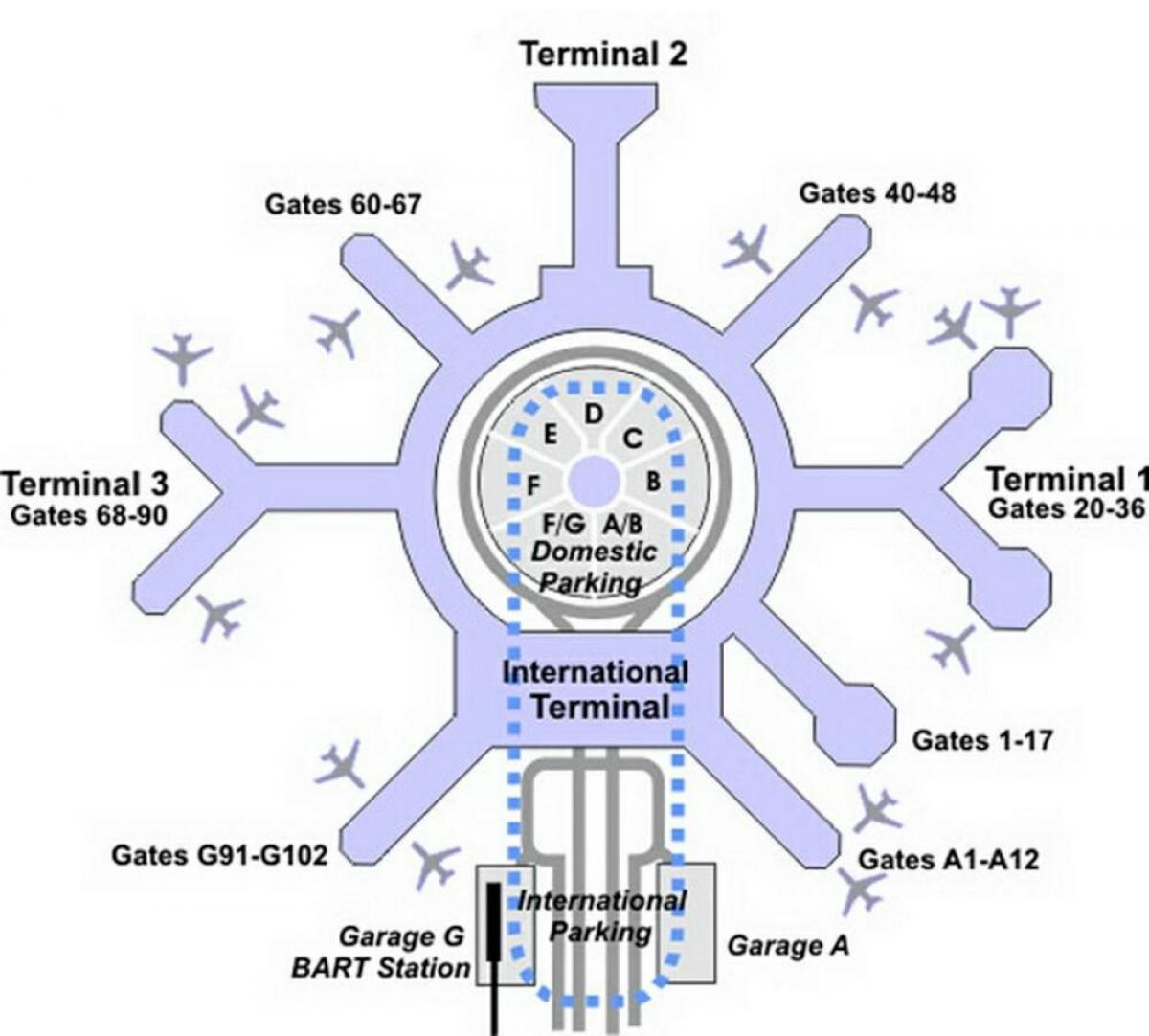 Kaart van die SFO terminale g