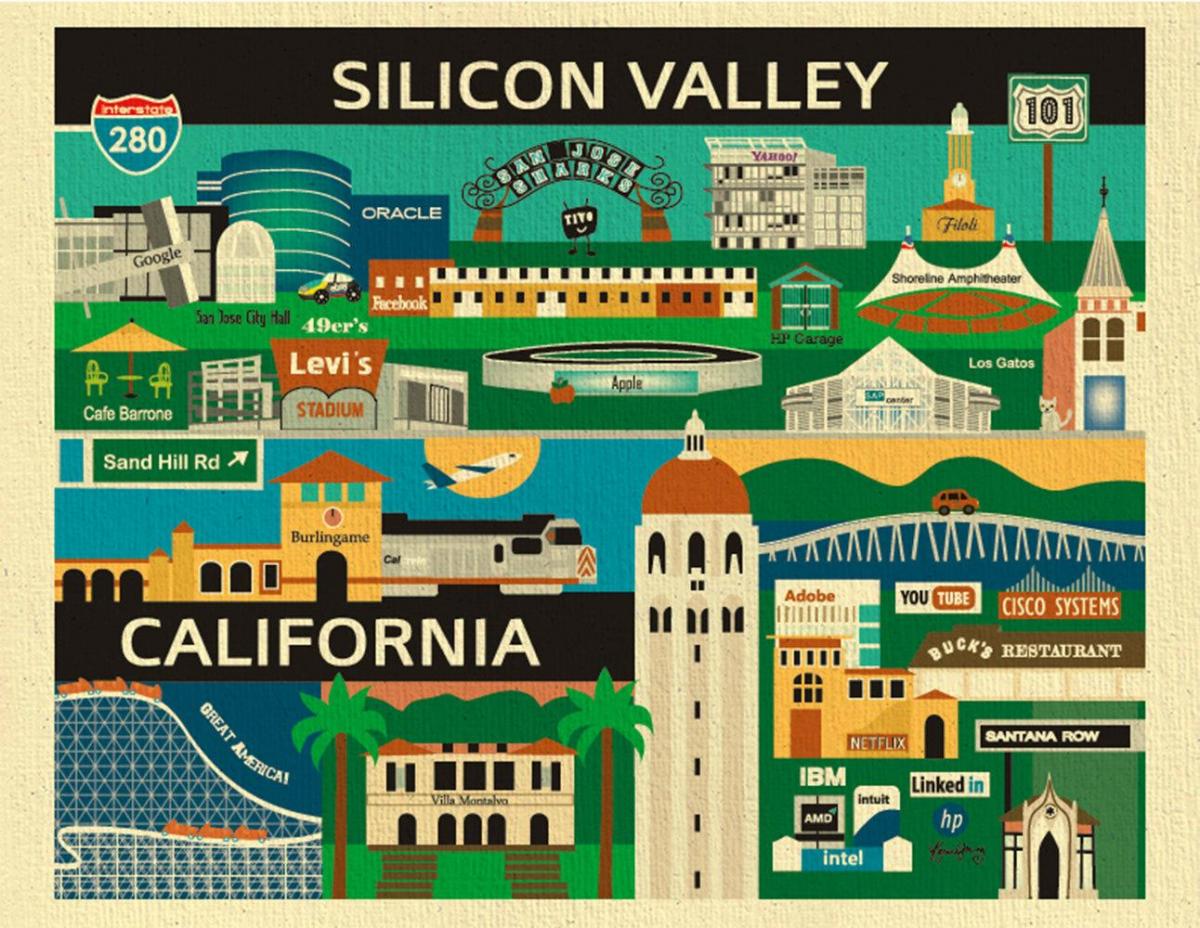 Kaart van silicon valley plakkaat