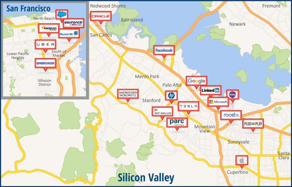 Kaart van silicon valley toer