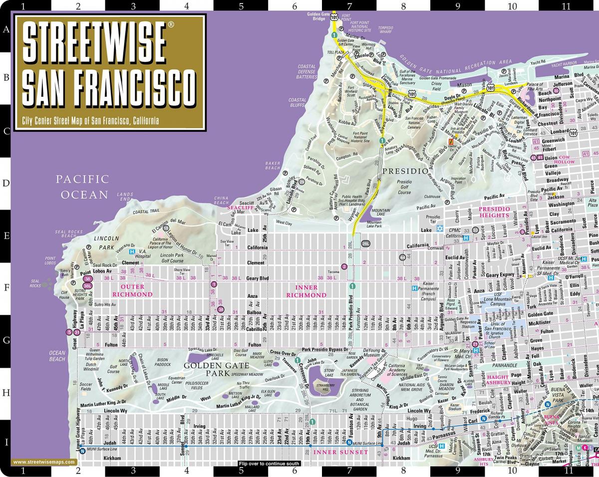 Kaart van streetwise San Francisco