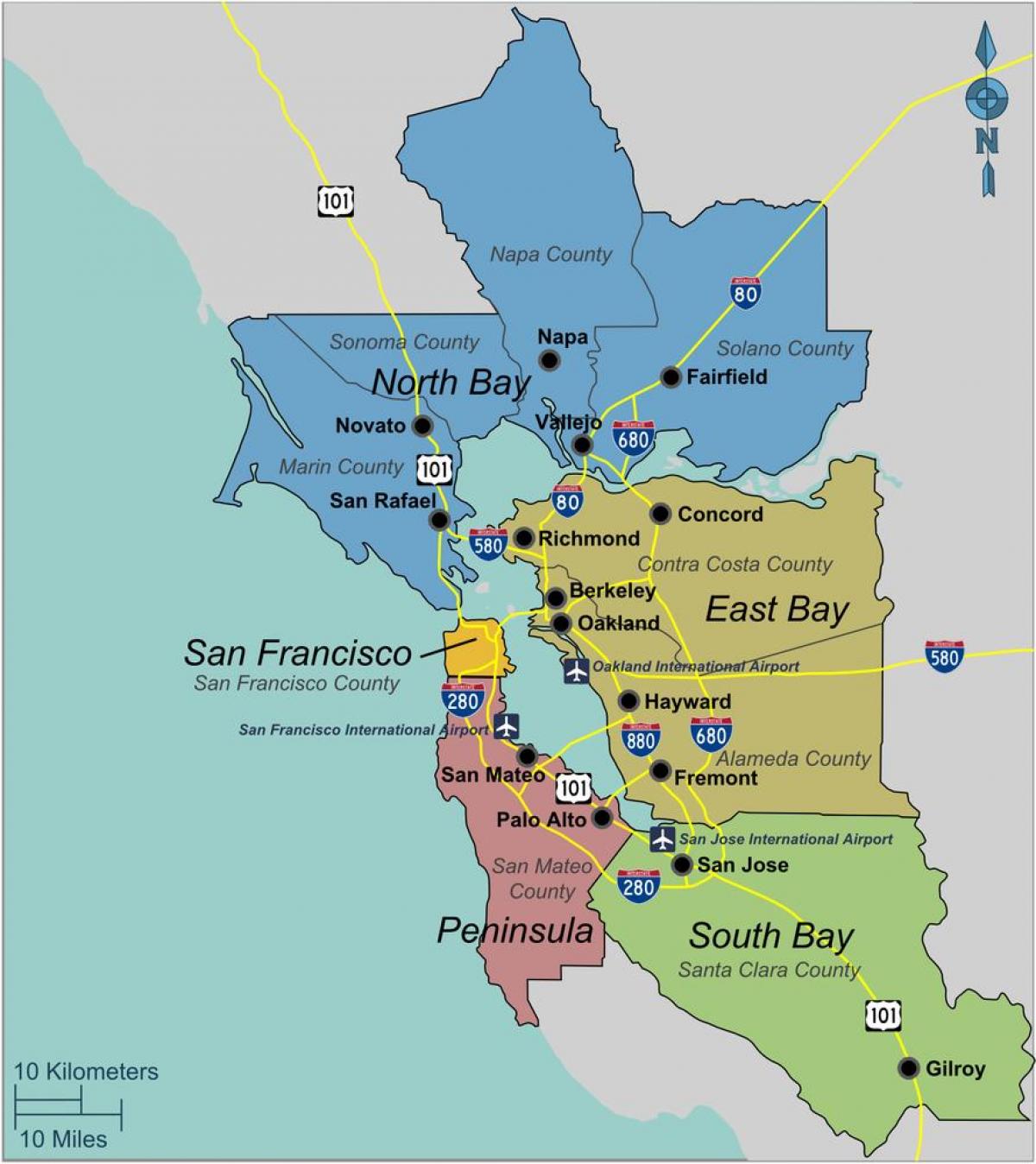 kaart van suid-San Francisco bay area