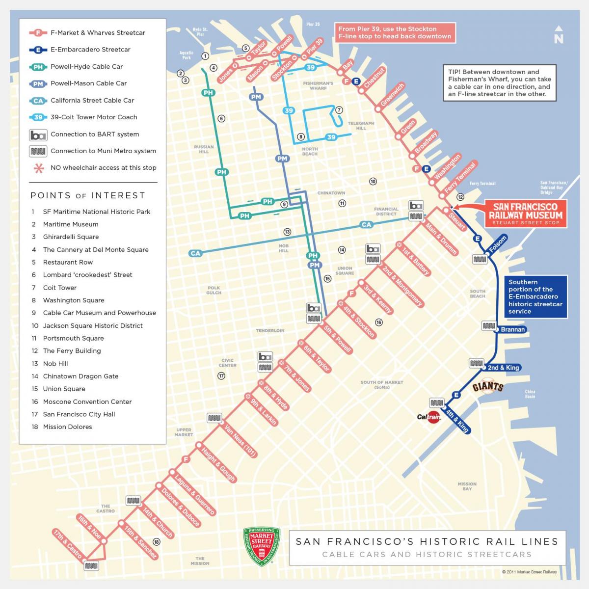 kaart van San Francisco trollie roete
