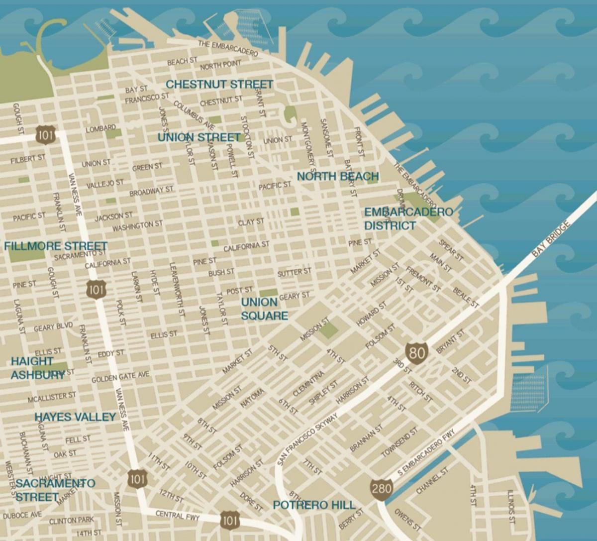kaart van die sentrum van San Francisco union square