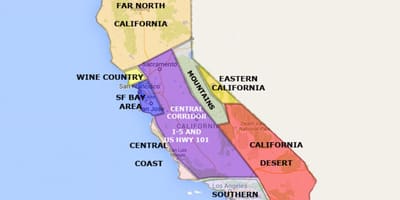 Kaart van kalifornië, noord van San Francisco