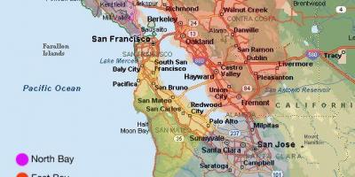 San Francisco gebied kaart en die omliggende gebied